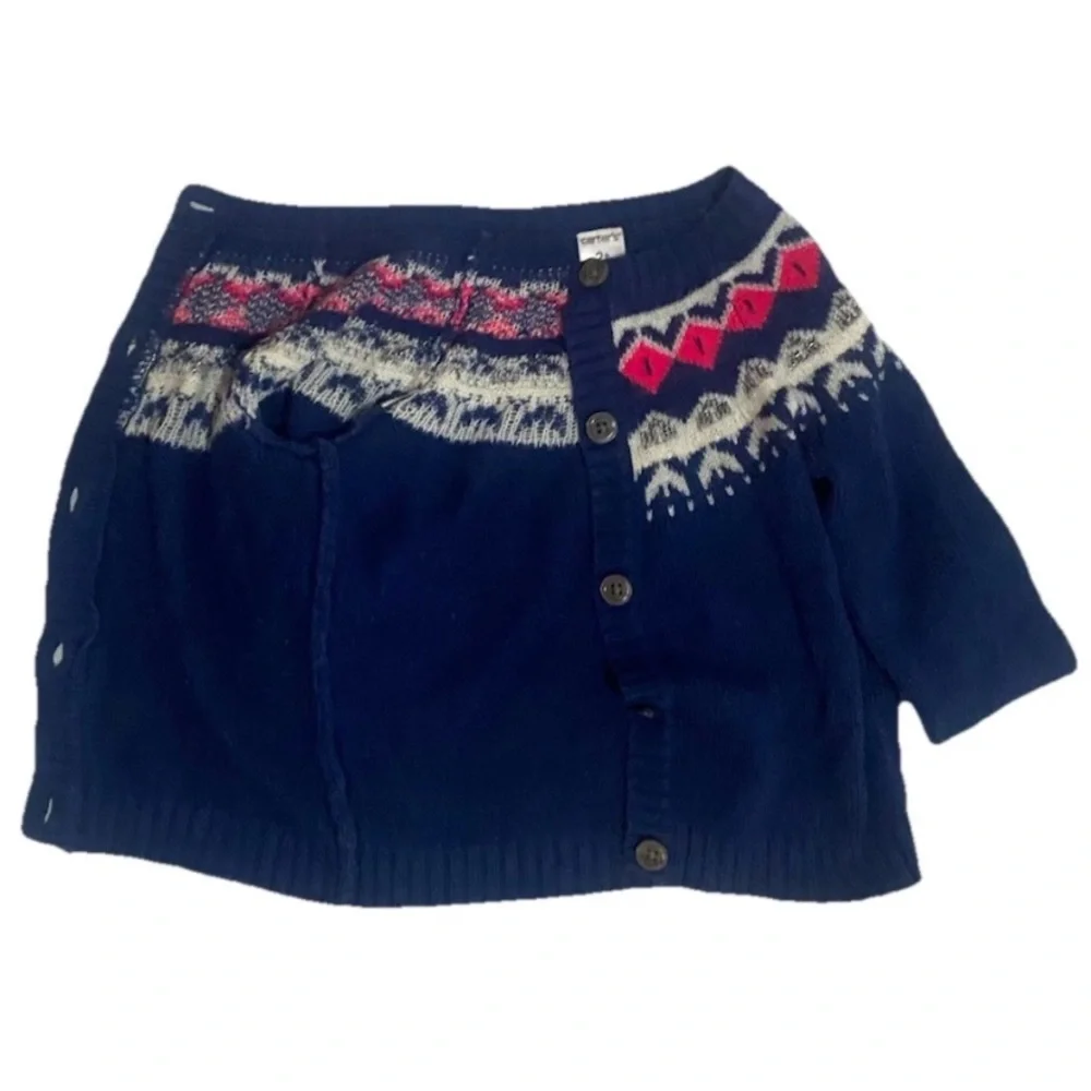 Carters Girls 2T Navy Blue Fair Isle Cardigan & 18-24m Floral Old Navy Skirt Lot - Picture 5 of 11